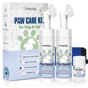 image:imageLeopong Dog Paw Cleaner amp Cat Foot Wash  Gentle NoRinse Foaming Mousse  PH Balanced Deodorizing Cleanser with Integrated Silicone Brush 88 oz2 pack cleaners and 1 pack balm
